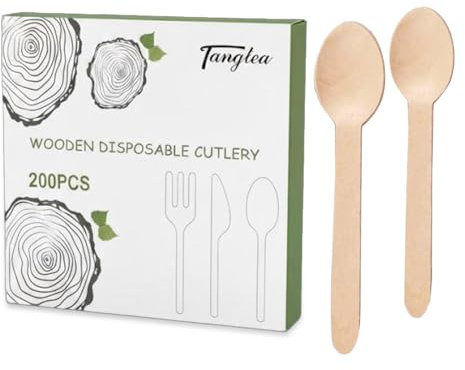 TANGTEA 200 PCS Wooden Spoons Bulk for Eating - 6.3 Wood Spoons, Disposable Wooden Spoon for Ice Cream & Honey, Splinter-Free Birch Wood Cutlery for Weddings, Parties, Catering and Craft Projects