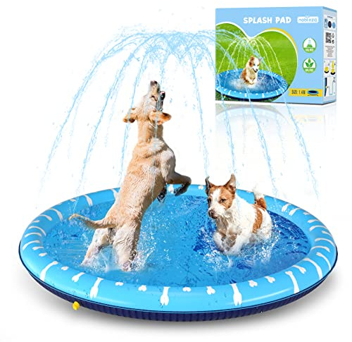 Nobleza Dog Paddling Pool, D140cm/55in Foldable Dog Pool, Thickened Paddling Pool for Dogs, Anti-Slip Doggy Pet Sprinkler Splash Pad, Durable Water Play Mat, Portable Summer Outdoor Garden Water Toy