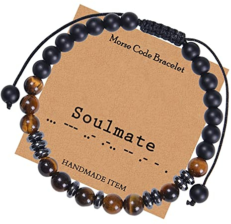 Aotiwe Armband Paare, Armband Männer Braun 6 mm Morsecode Soulmate Kristall 30cm mit Rundschliff Tigerauge