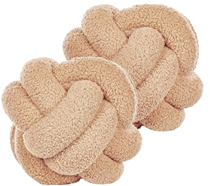 Beliani Set aus 2 modernen Boucle Deko Knoten Kissen Beige 19 x 19 cm Malni