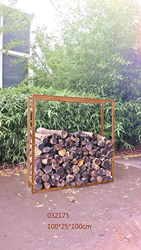 Zen Man Kaminholzregal Garten Rost Eisen Kaminholzunterstand Holzregal Kaminholz 032175：L100 B25 H100cm