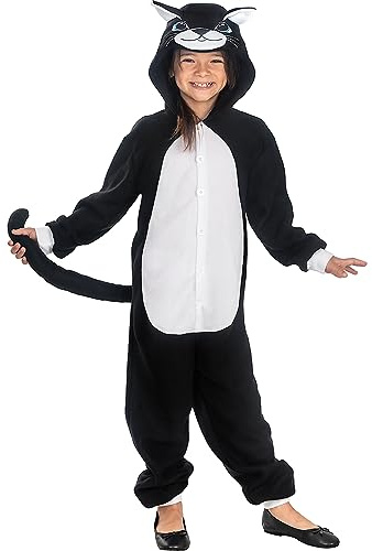 Funidelia | Disfraz gato onesie para niño y niña Animales, Gatito, Kitten - Disfraz para niños y divertidos accesorios para Fiestas, Carnaval y Halloween - Talla 10-12 años - Negro