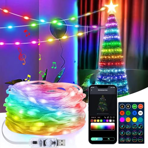 Weihnachtsbeleuchtung Außen 20m 200 LED,RGB Smart Lichterkette Weihnachtsbaum,IP65 Wasserdichte Lichterkette Bunt mit Timing Fernbedienung und APP Gesteuert für Garten Weihnachten Balkone Party