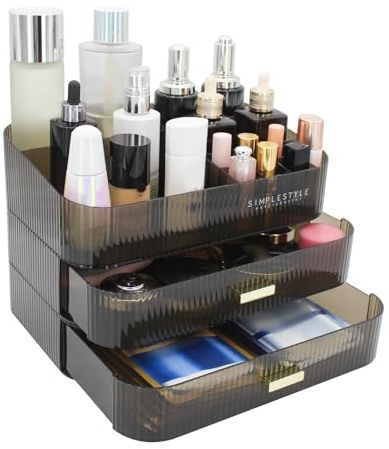 Makeup Organizer mit 2 Schubladen, Kosmetik-Organizer für Schlafzimmer und Bad Eitelkeit Arbeitsplatten, große Kapazität Kosmetik Aufbewahrungsbox für Hautpflege Creme Parfüm-Schwarz