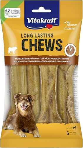 Vitakraft Chews, snack per cani, lunghezza 14 cm, osso da masticare a lunga durata, per un'occupazione intensa, in pelle bovina secca e pressata, per cani di grossa taglia (1 x 6 pezzi)