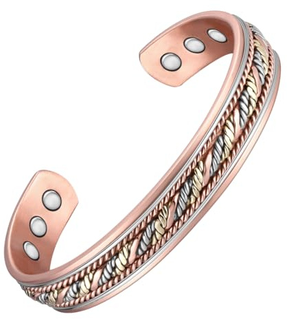 Cigmag Lymphatic Drainage Copper Bracelet for Women Ultra Strength Magnet Adjustable Solid Pure Copper Magnetic Bracelet (Braided Tricolour Pattern)