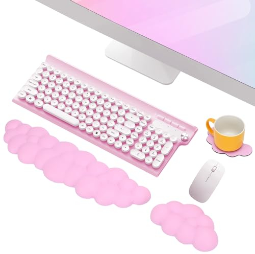 Mardiko Wolk Handballenauflage Tastatur Maus Set, Weiche Gedächtnisschaum Handauflage Tastatur Maus mit Rutschfeste Unterlage, Ergonomisches Handgelenkauflage Tastatur Maus für Büro Heim Spiele, Rosa