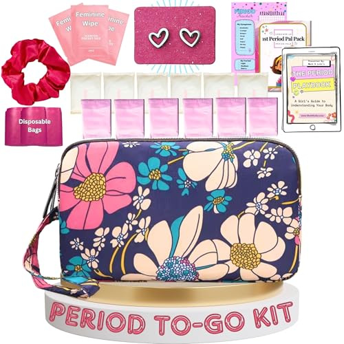 First Period Pal Pack to Go Kit | 26-teiliges Set für die erste Periode für Mädchen 9–12 Jahre | Periodenbeutel für Teenager-Mädchen für die Schule | Diskrete Perioden-Tasche, Pads, Slipeinlagen,