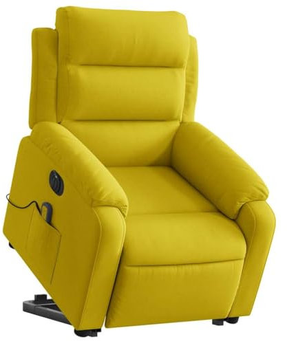 vidaXL Massagesessel, Sessel mit Aufstehhilfe Elektrisch, Relaxsessel mit Liegefunktion Vibrationsfunktion, Fernsehsessel Liegesessel Aufstehsessel, Gelb Samt