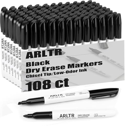 ARLTR Dry Erase Marker Bulk Set, 108 Count, Black and White, Chisel Tip, Low Odor, For Office Use