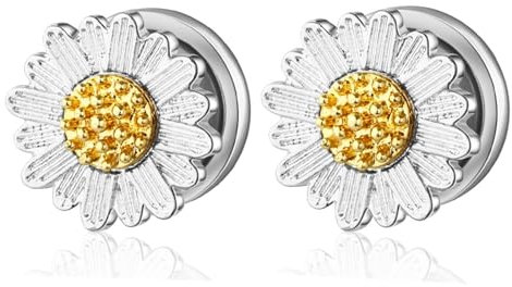 2Pcs Tunnel 16mm Set Edelstahl, Ohr+Tunnel Silber Chrysanthemenblume Ohrloch Stecher Set