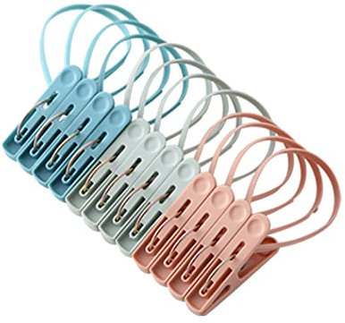 PURPLELILY 12pcs Clothes Pins With Rope For Clothesline Drying Clothing Clips Pegs Small Clothespins For Hanging Pictures