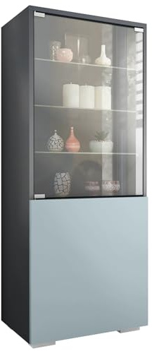 Vitrine Granada, Made in Germany, Vitrinenschrank mit Glastür und Glaseinsatz, Anthrazit matt/Denim matt (50 x 122,5 x 34,5 cm)