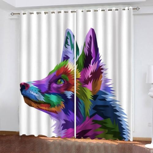 EXSANLIEAY Verdunklungsvorhänge SchäFerhund, Vorhang Blickdicht Farbe Vorhänge mit öSen 2er Set für Schlafzimmer Kinderzimmer, Deko Gardinen Wohnzimmer-260 x 140 cm (H X B)