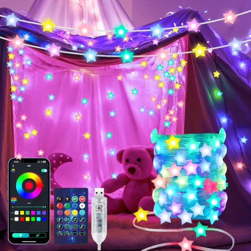 AUAUY Smart USB LED Stern Lichterkette Innen, 10m 66 LED, mit Fernbedienung