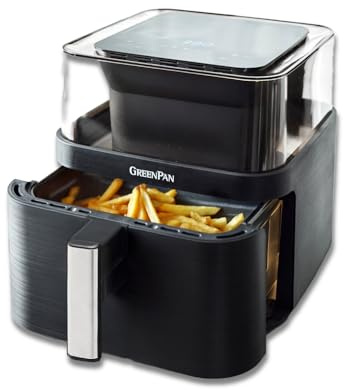 GreenPan Clearview Extra Large 7QT Air Fryer, 360° Clear Window, PFAS-Free Ceramic Nonstick Drawer and Tray, Heat to 400°F, 13-Presets, Shake Reminder, Keep Warm, Delay Start, Dishwasher Safe Parts