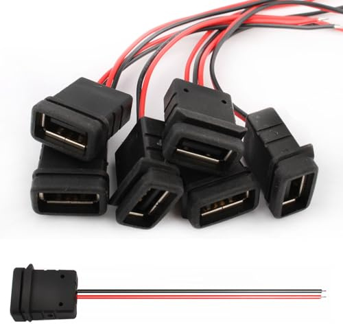 VISSQH 6 Pièces USB A 2 broches connecteur Femelle,USB Type A souder connecteur 2 fils 3A USB A Montage sur Panneau connecteur 24AWG USB A Câble d'extension