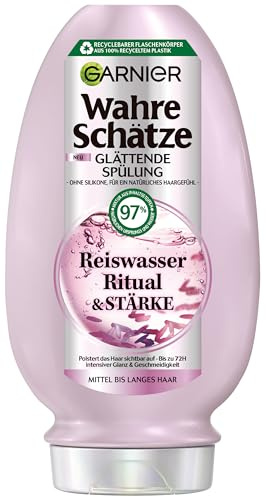 Garnier Wahre Schätze Glättende Spülung Reiswasser Ritual & Stärke, für langanhaltenden Glanz und Geschmeidigkeit, aufpolsternd, Conditioner, vegane Formel, ohne Silikone, 1x200ml