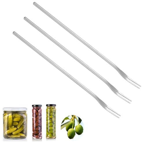 Asanta 3 PCS Stainless Steel Pickle Fork, 8.6 Inch Long Handle Olive Fork, Cocktail Forks, Pickle Picker, Dessert Fruit Forks