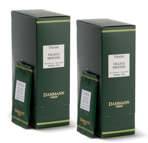 Dammann Frères® | Infusion de tilleul Menthe Poivrée - 2 x 24 Filtres | Tisane Digestive Tilleul Et Menthe Poivrée en Sachets Simples Sans Caféine