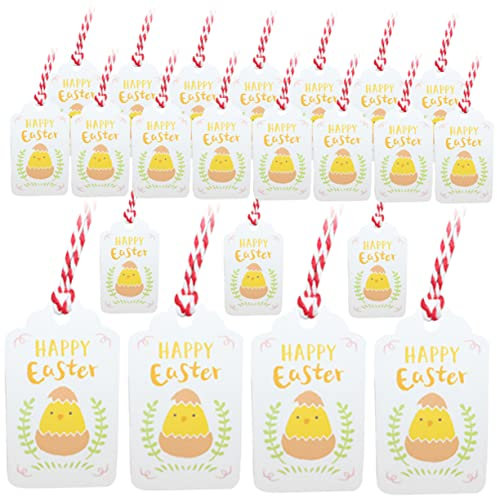 COLLBATH 200pcs Easter Hanging Tags String Colorful Chick Labels Decorative Easter Favor Tags Party Treats Hanging Labels for Holiday Wrapping and Message Cards