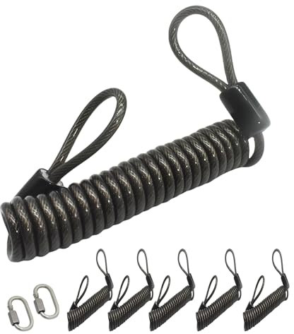 Floyutin 5 Stück 4 mm Edelstahl-Drahtfeder-Spiralkabel mit Vinylbeschichtung mit Schlaufen, Schlüsselband, Sicherheitskettenglied für Außentore, gedehnt, 1,5 m, Schwarz