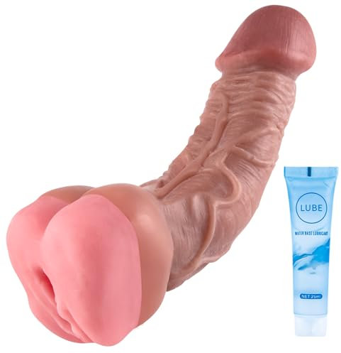 Cock Male Masturbator Dildo 22 cm x 5 cm, Vagina Replica, Bag with Veins, Pussy Pocket Sex Toys for Couple Men Women （Brown）