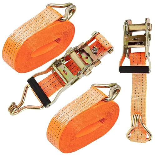 Cobenga 2er-Pack Ratschen-Spanngurte 5 cm x 6 m, Hochleistungs-Ratschengurte 11000 lb Bruchfestigkeit, gelber Zurrgurt, Sicherungsgurte mit Griff und Metall-J-Haken für LKWs, Autos, Motorräder