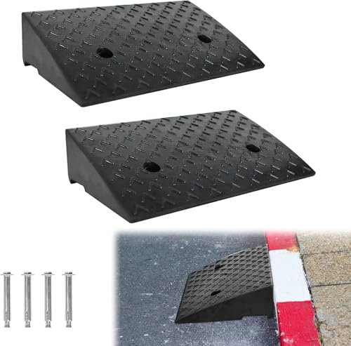 FIVMEN Set di 2 rampe per marciapiede, in gomma, portatili, con superficie antiscivolo, per sedia a rotelle, altezza 10 cm