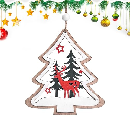 Adorno de madera para árbol de Navidad, colgante de belén de madera, decoración de Navidad, accesorios de escena de vacaciones de invierno, decoración de temporada, uso interior y exterior para árbol,