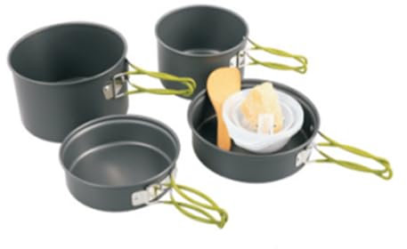 FUNYKICH Set de Cuisine Camping Portable en Aluminium Anodisé,Kit de Cuisine Casseroles,Bols,Cuillères à Soupe et à Riz pour 1-3 Personnes pour Camping,Randonnée,Pique Nique et Activités de Plein Air