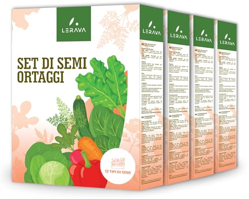 LERAVA® Kit Semi Orto [4x12 VARIETÀ] - Bieta, Zucchino, Pomodoro, Valeriana, Carota, Lattuga, Ravanello, Cavolo, Spinacio, Cipolla, Cicoria, Peperone - Sementi per Orto, Semi da Piantare
