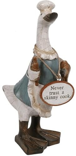 New Kitchen Duck Ornament – Polyresin Figurine with Colourful Apron & Slogan Plaque – Cute Country-Style Duck Decoration for Kitchen, Shelf, or Tabletop – Assorted Designs Sold Separately N-44