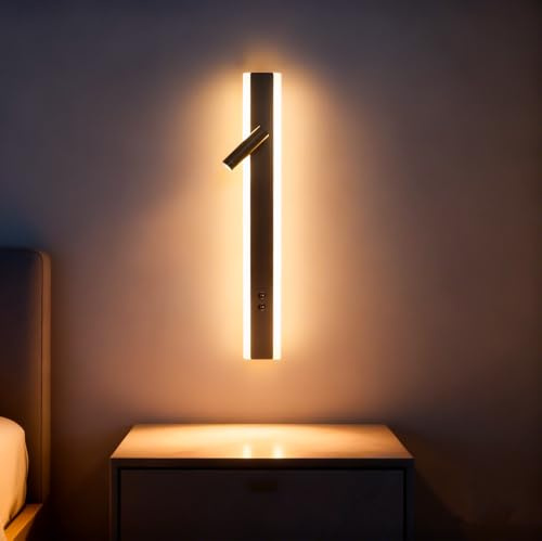 niuniaj 13W LED Wandlampe innen mit Schalter und Verstellbare Leselampe,3 Farben,40CM Moderne Schwarz Wandleuchte Innen für Schlafzimmer Korridor Wohnzimmer Büro Treppe Bett Küche Hotels