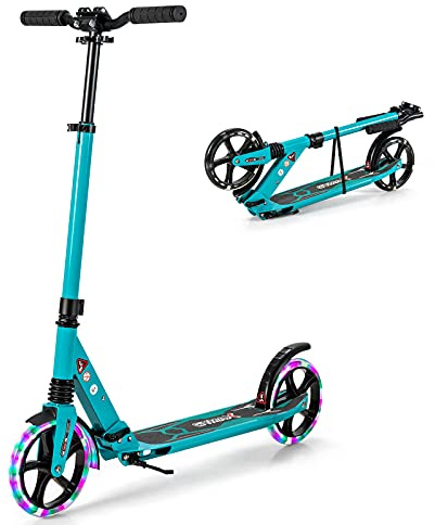 COSTWAY Kinder Roller klappbar mit Leuchten, Scooter höhenverstellbar mit Tragegurt & Ständer, Cityroller bis 100kg belastbar, Tretroller Kickscooter für Kinder, Erwachense