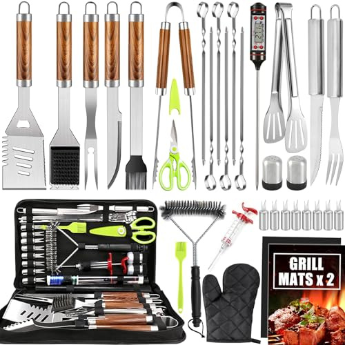 NXPZ Kit Barbacoa 34 Piezas, Utensilios de Acero Inoxidable, Accesorios de Barbacoa, con Bolsa de Almacenamiento y Mantas, Regalo para Hombres, para Fiestas de Campamento al Aire Libre