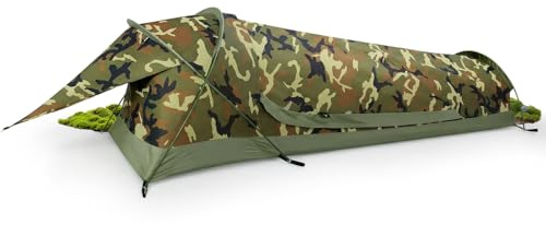 GEERTOP Mini sacco da bivacco ultraleggero per 1 persona, impermeabile e compatta, tenda da trekking rapida da montare, adatto per escursioni, viaggi, campeggio, alpinismo, feste (motivo mimetico)