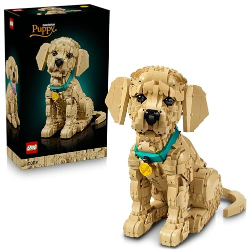 LEGO Icons Golden Retriever Puppy - Building Set for Adults - 3D Animal Figure Display Model w/Collar & Medallion - DIY Shelf or Desk Decor - Arts & Crafts Gift Idea - 11384