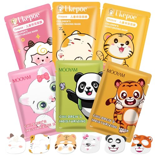 6 Pièces Masque Visage Fille, Masque Tissu Visage Animaux, masque Beauté Ado, pour Eclaircissant, Nourrissants, Appaisant, Cadeaux pour Femmes Adolescentes