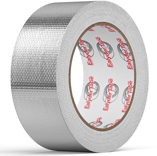 Ealyder Tape 50 mm x 24.9 m Adhesive Aluminum Foil Heat Shield Tape, Fiberglass Thermal Insulation Reflective Material for Pipe, Duct, Exhaust, HVAC and High Temp Protection