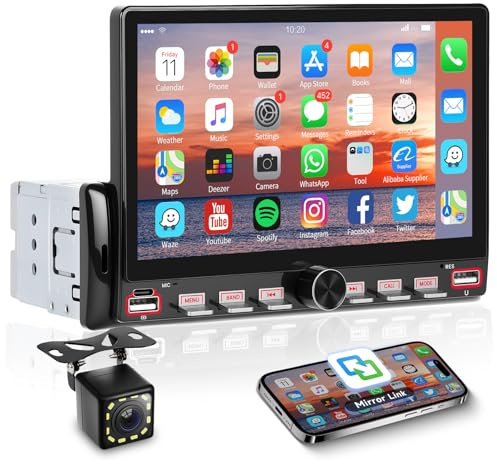 Hodozzy Touches Piano Autoradio 1 Din avec Bluetooth, Poste Radio Voiture Écran Tactile 7 Pouces 1 Din avec Radio FM, EQ, Partage Vidéo, Mirror Link, USB/Type-C/AUX, Rétroéclairage Couleur+ Caméra