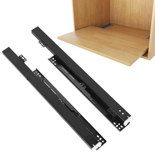 Auszugsschienen Bodenmontage Schubladenauszug, 1 Paar Unterflurführungen Schubladenschienen Vollauszug, Versteckte Softclose Geräuschlose Gleitschiene Teleskopschienen (Schwarz, 14inch350mm)