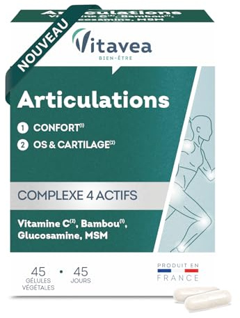 Vitavea bien-être – Articulations – Complément Alimentaire Confort & Mobilité – Glucosamine, MSM, Bambou & Vitamine C – Os et Cartilages – 45 Gélules – Fabriqué en France