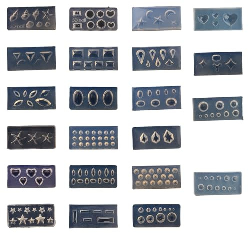 Obotsnoi Paquete de 22 moldes de silicona pequeños multifuncionales para decoración de uñas, con hojas, flores, animales, adornos artísticos, talla única, como se describe