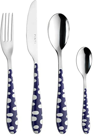 Pintinox Set 24 pz, Acciaio Inox Nichel Free, Serie Bollicine, Manico Colore Blu con Pois Bianchi, Con Scatola Regalo