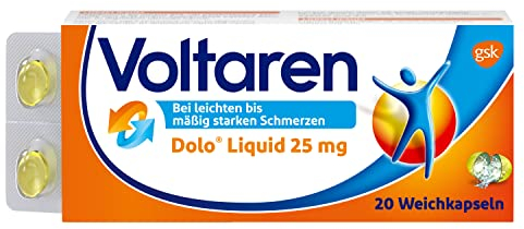 Voltaren Dolo Liquid 25 mg Weichkapseln für Schmerzlinderung mit Diclofenac bei Muskelschmerzen, Gelenkschmerzen, Schmerztabletten , Fieber 20 St.