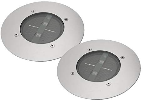 2er SET LED Solar Bodeneinbaustrahler CARLO rund Edelstahl Schutzklasse IP67