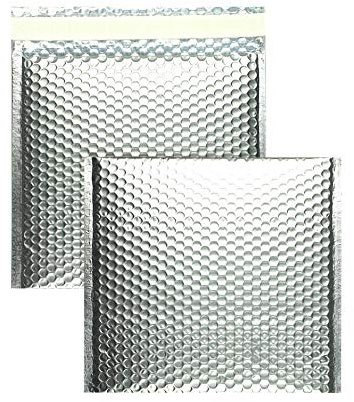 10 Stück, Farbige Luftpolstertaschen, 270 x 290 mm, Haftklebung mit Abziehstreifen, Gerade Klappe, 180 my Metallic Bubble Bags - Matt, Ohne Fenster, Silber, Blanke Briefhüllen