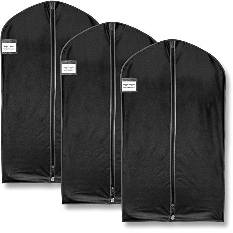 HangerMaster Kleidersack für Anzug, atmungsaktive Schutzhülle und Tasche, 110 cm, Schwarz, 3 Stück, Synthetisch, schwarz, 110cm (44)