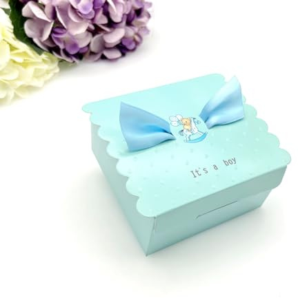 JZK 50x „It's A Boy“ blaue Geschenkbox Gastgeschenk Süßigkeitsbox Tischdekoration für Babyparty Leckereien Süßigkeiten Schokolade Kekse zur Taufe Neugeborenes Baby Geburtstags Mitgebsel